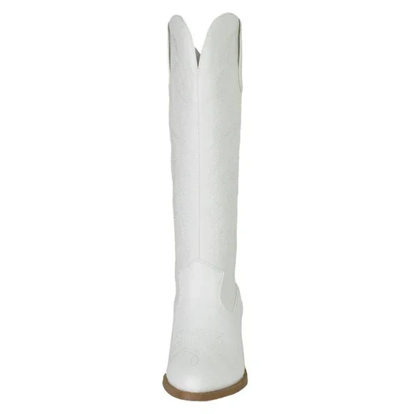 Soda Women Cowboy Western Stitched Boots Pointy Toe Knee High COWBOY-S white - Picture 3 of 3